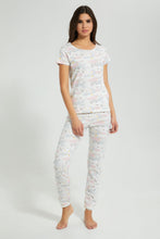 Load image into Gallery viewer, Redtag-Off-White-Star-Printed-Pyjama-Set-Pyjama-Sets-Women's-
