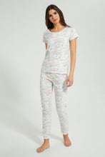 Load image into Gallery viewer, Redtag-Off-White-Star-Printed-Pyjama-Set-Pyjama-Sets-Women's-
