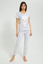 Load image into Gallery viewer, Redtag-Grey-Melange-Printed-Pyjama-Set-Pyjama-Sets-Women's-
