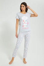 Load image into Gallery viewer, Redtag-Grey-Melange-Printed-Pyjama-Set-Pyjama-Sets-Women's-
