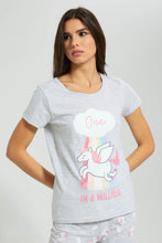 Load image into Gallery viewer, Redtag-Grey-Melange-Printed-Pyjama-Set-Pyjama-Sets-Women's-
