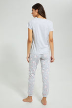 Load image into Gallery viewer, Redtag-Grey-Melange-Printed-Pyjama-Set-Pyjama-Sets-Women's-
