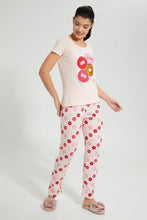 Load image into Gallery viewer, Redtag-Peach-Printed-Pyjama-Set-Colour:Pink,-Filter:Women's-Clothing,-New-In,-New-In-Women,-Non-Sale,-S22A,-Section:Women,-Women-Pyjama-Sets-Women's-
