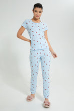 Load image into Gallery viewer, Redtag-Blue-Heart-Printed-Pyjama-Set-Colour:Blue,-Filter:Women's-Clothing,-New-In,-New-In-Women,-Non-Sale,-S22A,-Section:Women,-Women-Pyjama-Sets-Women's-
