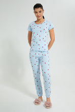 Load image into Gallery viewer, Redtag-Blue-Heart-Printed-Pyjama-Set-Colour:Blue,-Filter:Women's-Clothing,-New-In,-New-In-Women,-Non-Sale,-S22A,-Section:Women,-Women-Pyjama-Sets-Women's-
