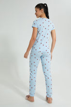 Load image into Gallery viewer, Redtag-Blue-Heart-Printed-Pyjama-Set-Colour:Blue,-Filter:Women's-Clothing,-New-In,-New-In-Women,-Non-Sale,-S22A,-Section:Women,-Women-Pyjama-Sets-Women's-
