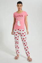 Load image into Gallery viewer, Redtag-Pink-Printed-Pyjama-Set-Colour:Pink,-Filter:Women's-Clothing,-New-In,-New-In-Women,-Non-Sale,-S22A,-Section:Women,-Women-Pyjama-Sets-Women's-
