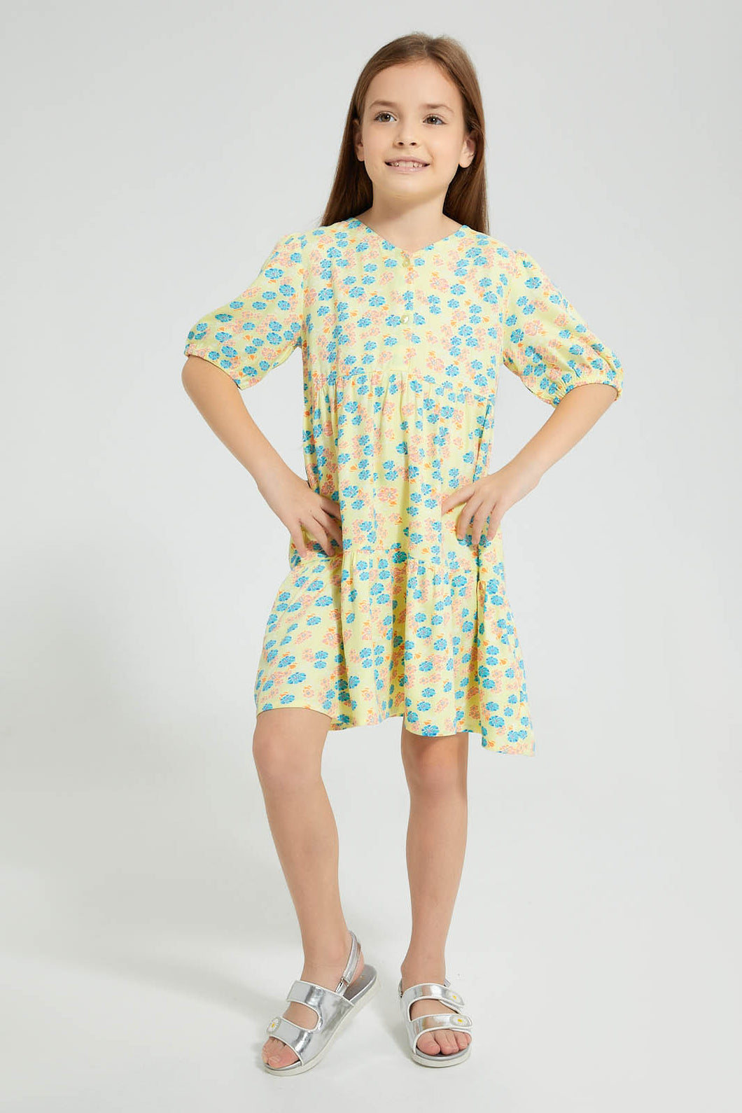 Redtag-Blue-Front-Placket-Printed-Dress-Colour:Blue,-Filter:Girls-(2-to-8-Yrs),-Girls-Dresses,-New-In,-New-In-GIR,-Non-Sale,-S22A,-Section:Kidswear-Girls-2 to 8 Years