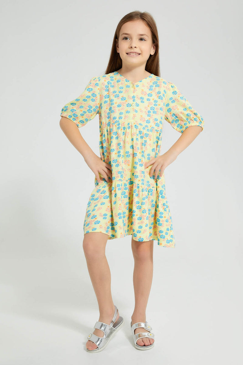 Redtag-Blue-Front-Placket-Printed-Dress-Colour:Blue,-Filter:Girls-(2-to-8-Yrs),-Girls-Dresses,-New-In,-New-In-GIR,-Non-Sale,-S22A,-Section:Kidswear-Girls-2 to 8 Years