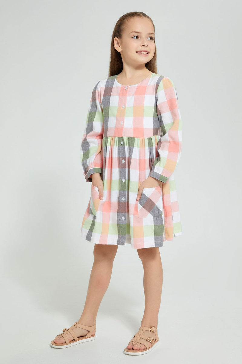 Redtag-Assorted-Check-Dress-Dresses-Girls-2 to 8 Years