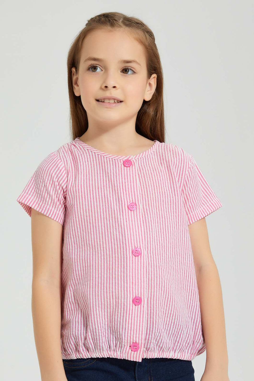Redtag-Pink-Striped-Button-Down-Blouse-Colour:Pink,-Filter:Girls-(2-to-8-Yrs),-Girls-Blouses,-New-In,-New-In-GIR,-Non-Sale,-S22B,-Section:Kidswear-Girls-2 to 8 Years