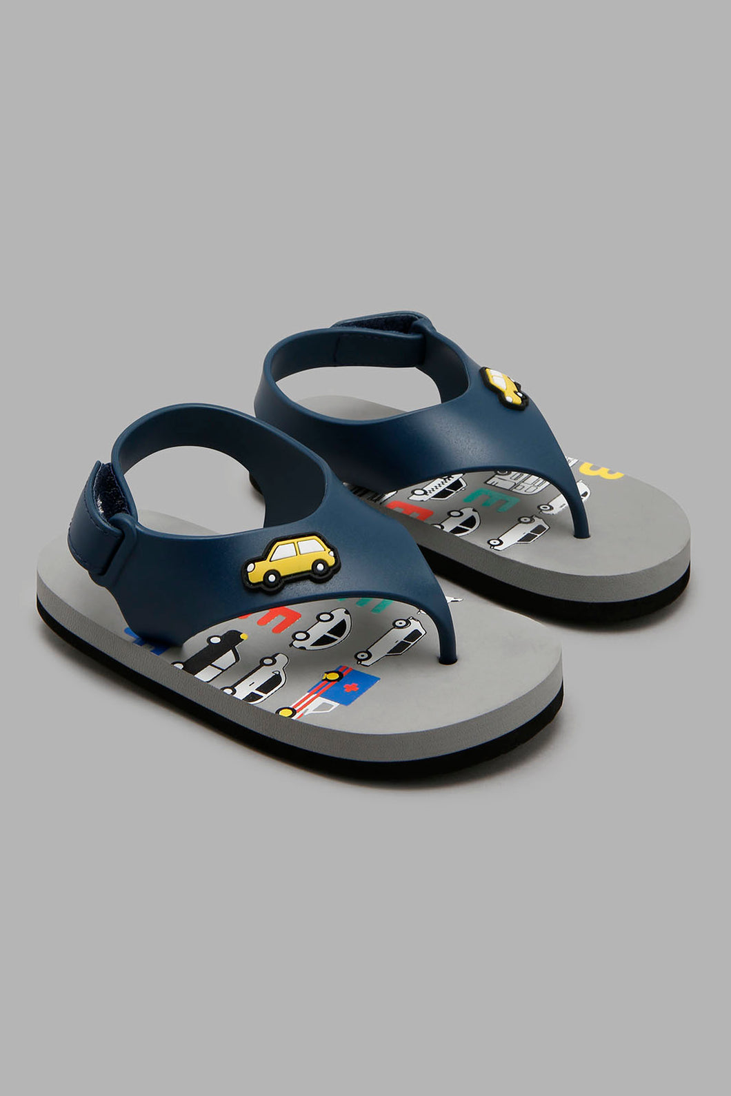 Redtag-Grey-Cars-Print-Toe-Post-With-Backstrap-Toe-Posts-Boys-3 to 5 Years