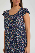تنزيل الصورة على معرض الصور، Redtag-Navy-Floral-Printed-Nightgown-Nightgowns-Women's-
