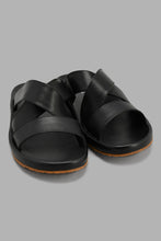 Load image into Gallery viewer, Redtag-Black-Criss-Cross-Slide-Sandal-Sandals-Senior-Boys-5 to 14 Years
