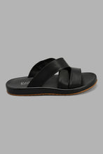 Load image into Gallery viewer, Redtag-Black-Criss-Cross-Slide-Sandal-Sandals-Senior-Boys-5 to 14 Years
