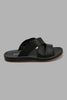 Redtag-Black-Criss-Cross-Slide-Sandal-Sandals-Senior-Boys-5 to 14 Years