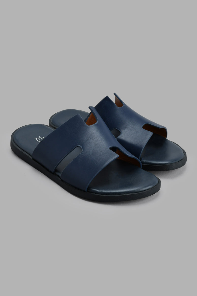 Redtag-Navy-H-Strap-Slide-Sandal-Slides-Senior-Boys-5 to 14 Years