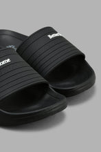 Load image into Gallery viewer, Redtag-Black-Slogan-Embossed-Slide-Sliders-Senior-Boys-5 to 14 Years
