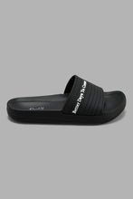 Load image into Gallery viewer, Redtag-Black-Slogan-Embossed-Slide-Sliders-Senior-Boys-5 to 14 Years
