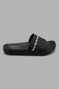 Redtag-Black-Slogan-Embossed-Slide-Sliders-Senior-Boys-5 to 14 Years