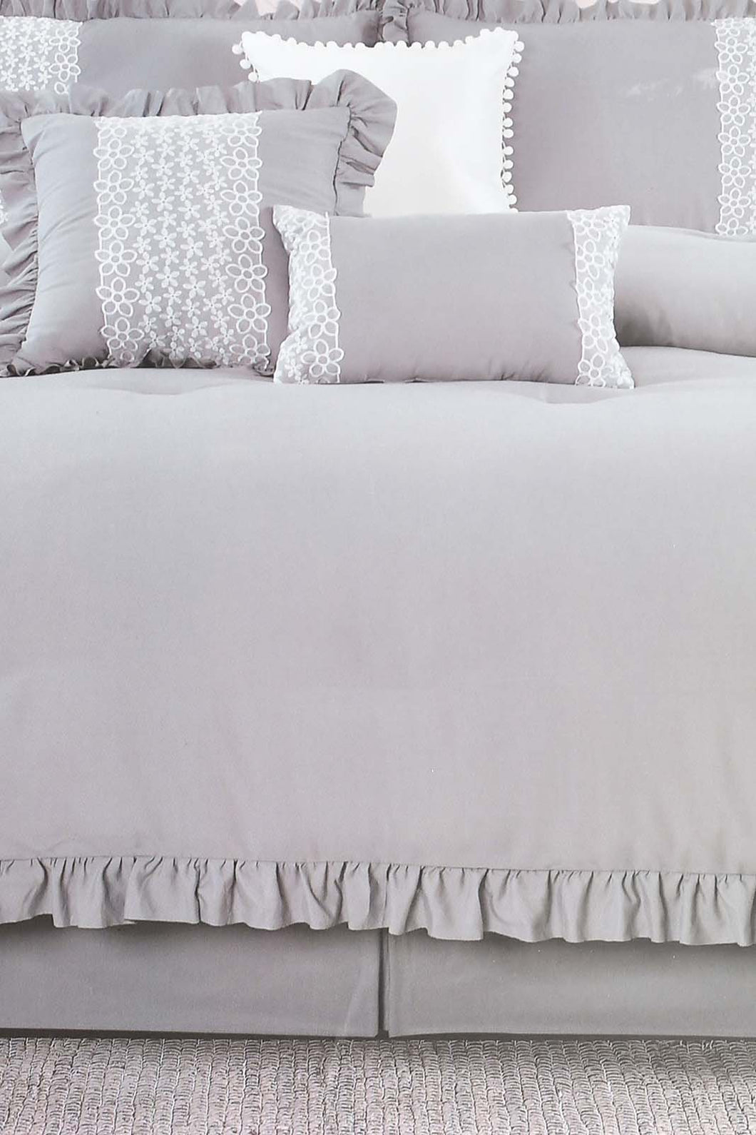 Redtag-Grey-7-Piece-Hand-Lace-Comforter-Set-(King-Size)-Comforters-Home-Bedroom-