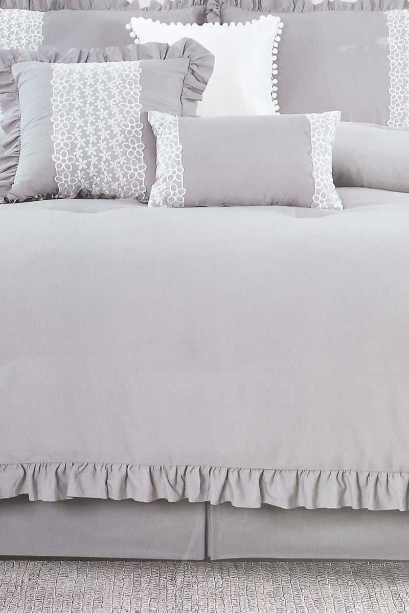 Redtag-Grey-7-Piece-Hand-Lace-Comforter-Set-(King-Size)-Comforters-Home-Bedroom-