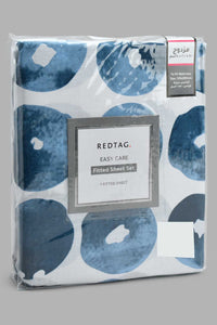Redtag-Navy-Geometric-Printed-Fitted-Sheet-(Twin-Size)-Fitted-Sheets-Home-Bedroom-