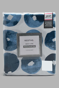 Redtag-Navy-Geometric-Printed-Fitted-Sheet-(Twin-Size)-Fitted-Sheets-Home-Bedroom-