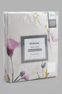 Redtag-Pink-Floral-Printed-Fitted-Sheet-(Double-Size)-Fitted-Sheets-Home-Bedroom-