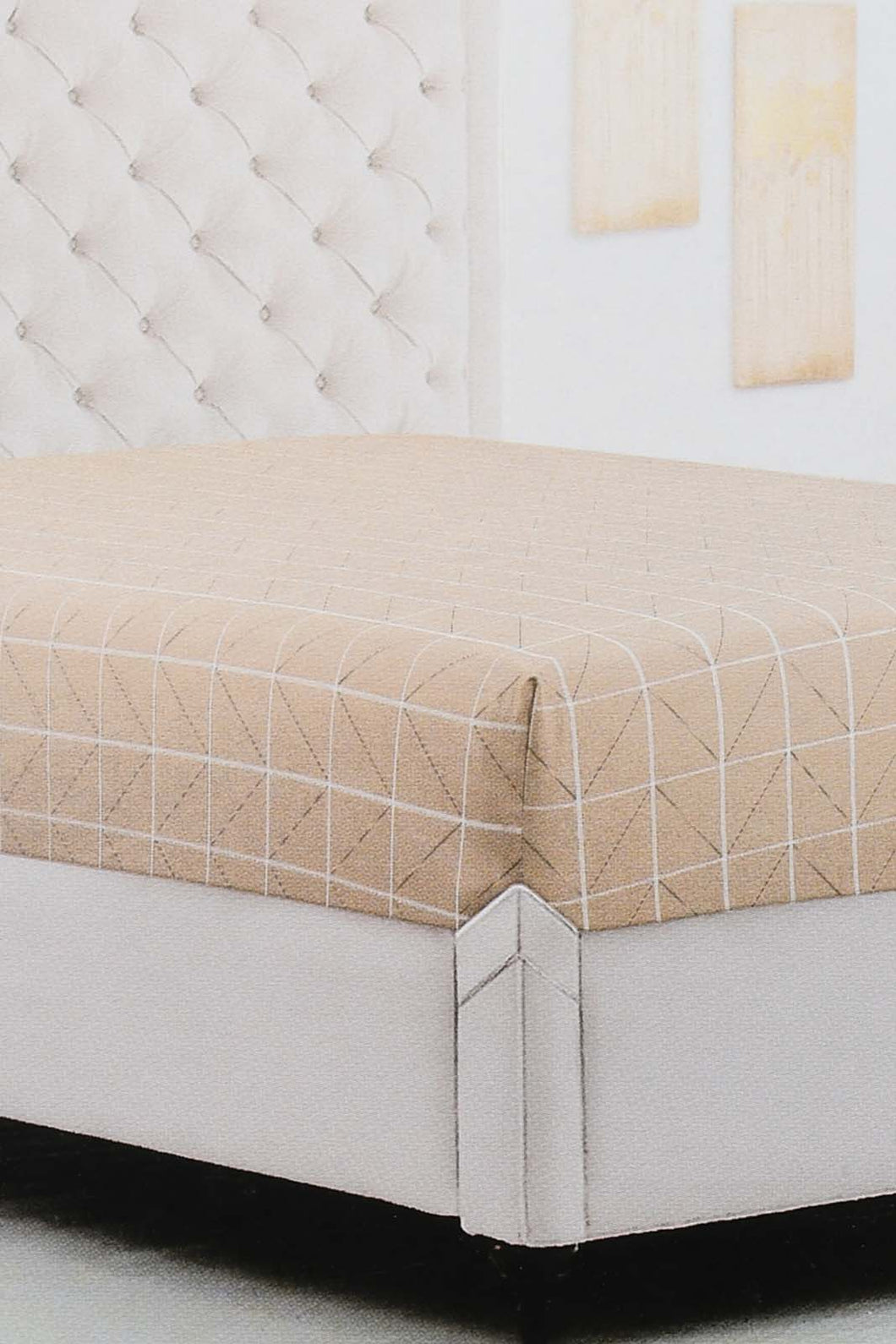 Redtag-Beige-Check-Printed-Fitted-Sheet-(Double-Size)-Fitted-Sheets-Home-Bedroom-