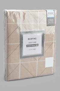 Redtag-Beige-Check-Printed-Fitted-Sheet-(Double-Size)-Fitted-Sheets-Home-Bedroom-