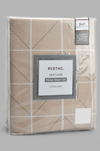 Redtag-Beige-Check-Printed-Fitted-Sheet-(King-Size)-Fitted-Sheets-Home-Bedroom-