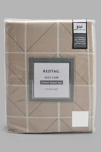 Redtag-Beige-Check-Printed-Fitted-Sheet-(King-Size)-Fitted-Sheets-Home-Bedroom-