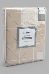 Redtag-Beige-Check-Printed-Fitted-Sheet-(Super-King-Size)-Fitted-Sheets-Home-Bedroom-