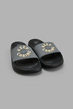 Load image into Gallery viewer, Redtag-Black-Slogan-Embossed-Slide-Sliders-Senior-Boys-5 to 14 Years
