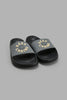 Redtag-Black-Slogan-Embossed-Slide-Sliders-Senior-Boys-5 to 14 Years