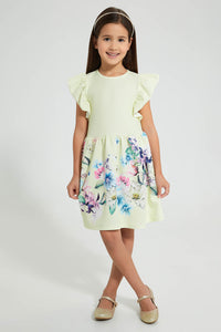 Redtag-Yellow-Textured-Printed-Dress-Dresses-Girls-2 to 8 Years