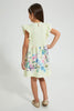 Redtag-Yellow-Textured-Printed-Dress-Dresses-Girls-2 to 8 Years