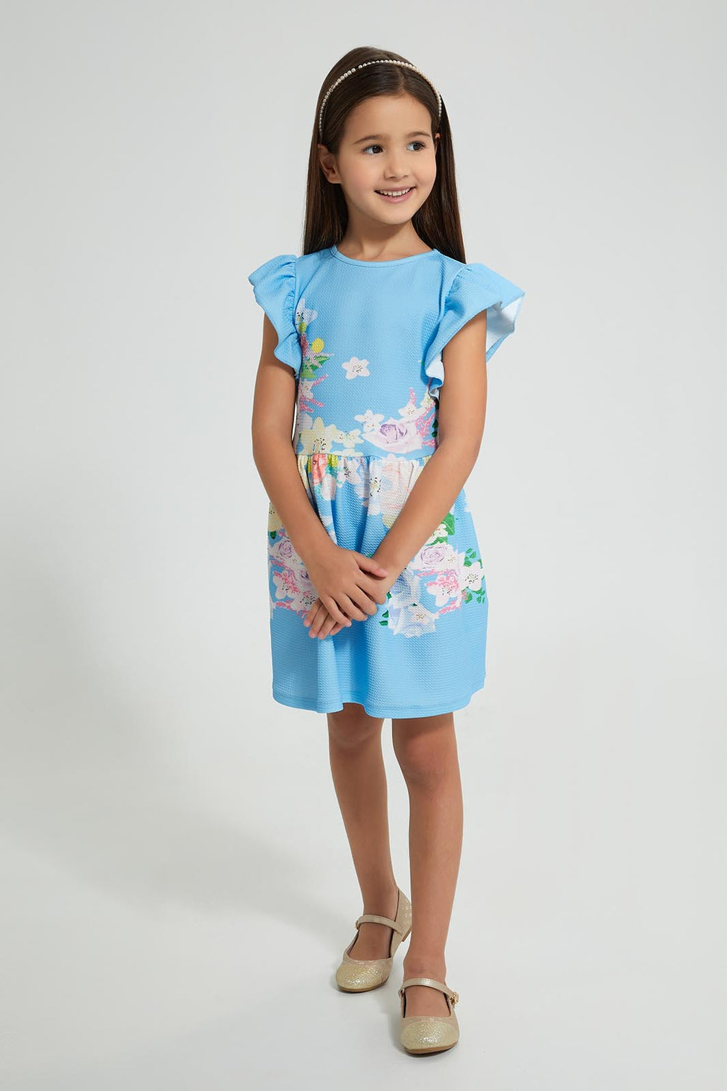 Redtag-Assorted-Textured-Printed-Dress-Dresses-Girls-2 to 8 Years