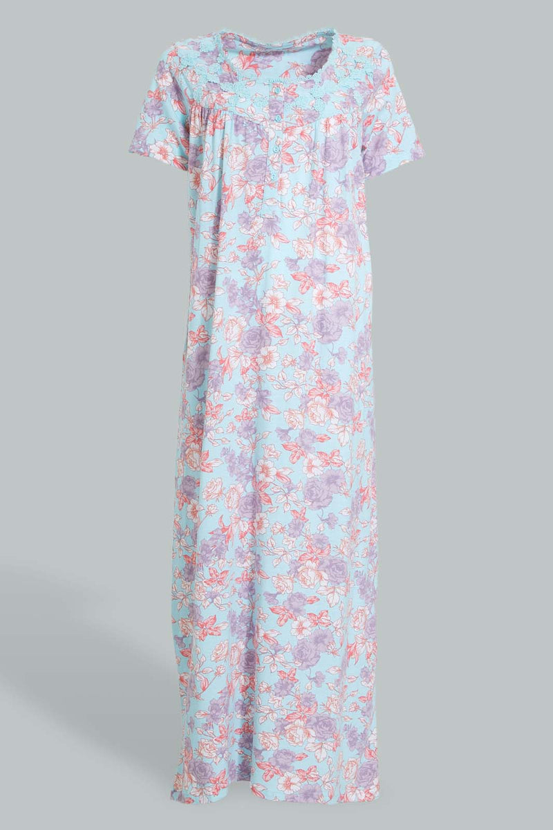 Redtag-Blue-Floral-Printed-Nightgown-Nightgowns-Women's-