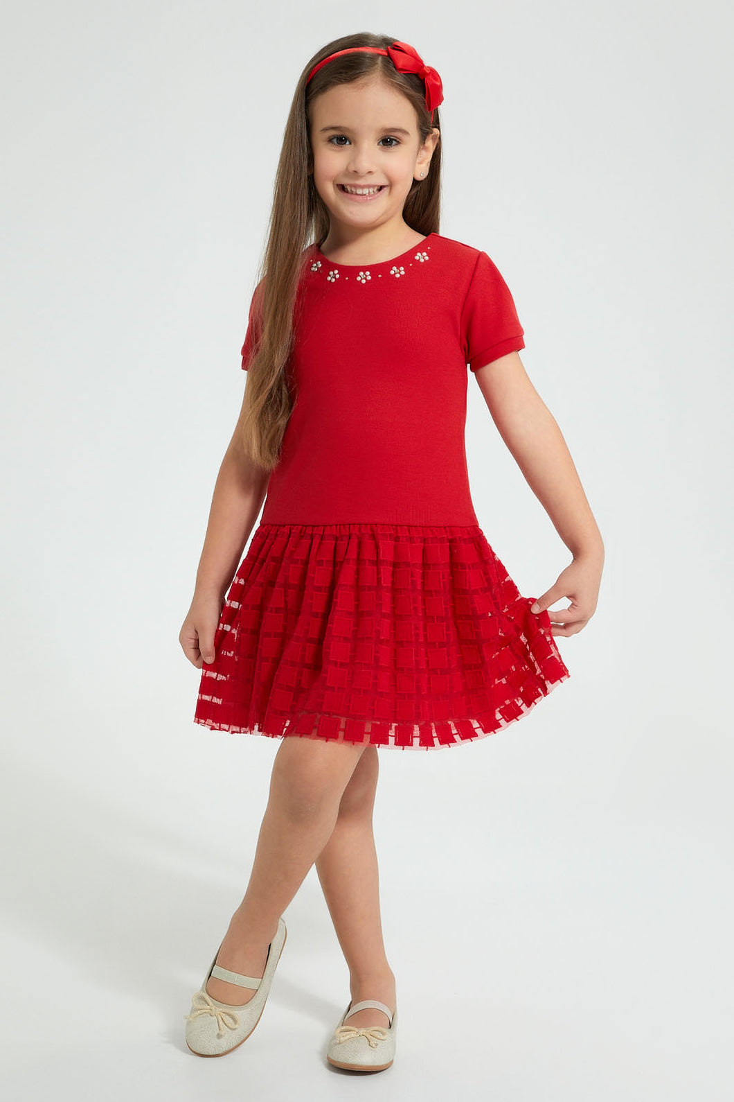 Redtag-Assorted-Textured-Dress-Dresses-Girls-2 to 8 Years