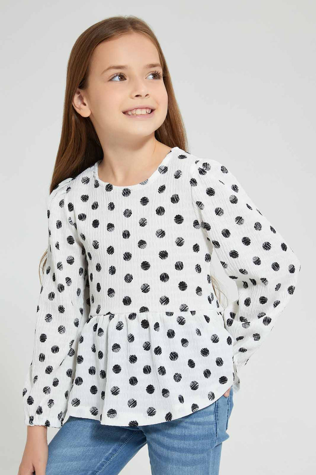 Redtag-White-Printed-Blouse-Blouses-Girls-2 to 8 Years