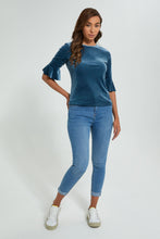 Load image into Gallery viewer, Redtag-Blue-Velour-Top-Tops-Women's-0
