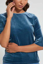 Load image into Gallery viewer, Redtag-Blue-Velour-Top-Tops-Women's-0
