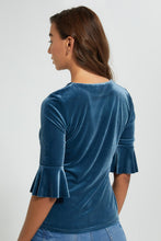 Load image into Gallery viewer, Redtag-Blue-Velour-Top-Tops-Women's-0
