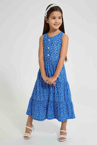 Redtag-Blue-Printed-Dress-Dresses-Girls-2 to 8 Years