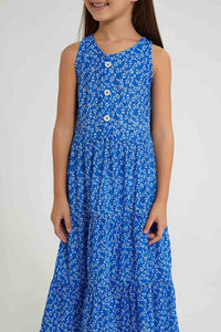 Redtag-Blue-Printed-Dress-Dresses-Girls-2 to 8 Years