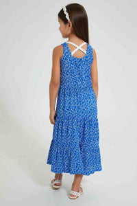 Redtag-Blue-Printed-Dress-Dresses-Girls-2 to 8 Years