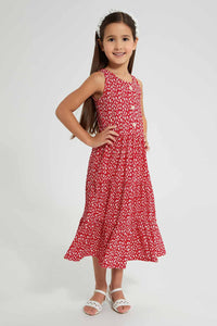 Redtag-Red-Printed-Dress-Dresses-Girls-2 to 8 Years