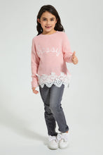 تنزيل الصورة على معرض الصور، Redtag-Pink-Bottom-Hem-Lace-Pullover-Pullovers-Girls-2 to 8 Years
